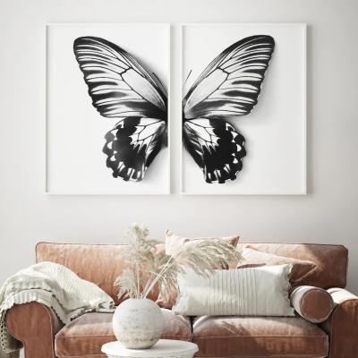 China Beautiful Abstract Neutral Butterfly Butterflies Oil Painting Canvas Wall Art Print For Home Decor Restaurant for sale