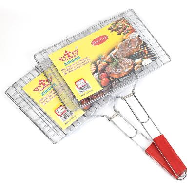 China Easily Cleaned Hot Sale 6 Burger Place Carbon Steel With Chrome Coating BBQ Grill Basket BBQ Grill Net For BBQ Meat Pie for sale