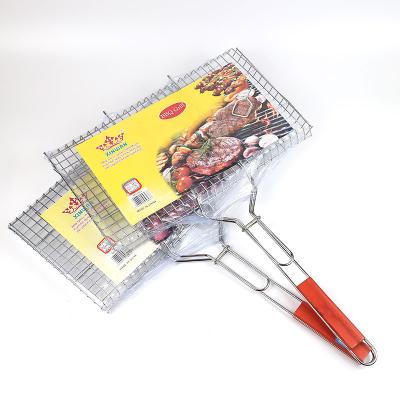 China Hot Selling Easily Cleaned Portable BBQ Grill Tools Non-Stick Wire Mesh Net Large Flat Grill Plate with Log Handle for sale