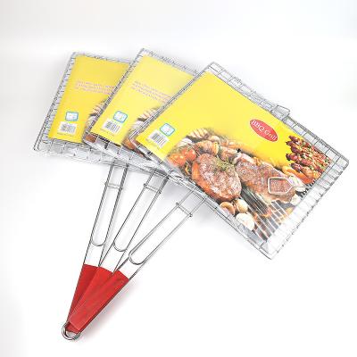 China Easily Cleaned Barbecue Grilling Barbecue Net Wire Mesh Square Hamburger Grid Vegetable Basket for sale