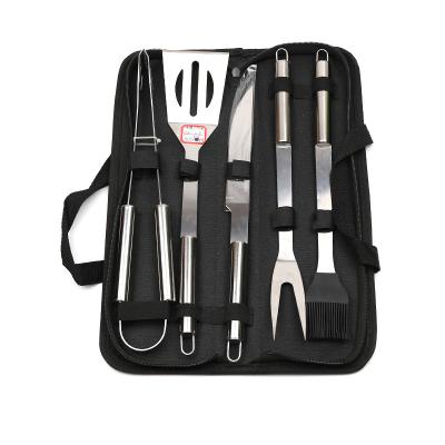 China Easily Assembled High Quality Factory Hot Sale Custom Logo BBQ Set Stainless Steel 5 pieces packed in Cloth Bag Portable Barbecue Tools Set for sale