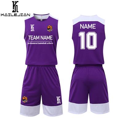 China KaiLeJian QUICK DRY 2021 Wholesale Team Basketball Sportswear Uniform Custom Made Custom Made Basketball Jersey Set Adult Team Basketball Shorts for sale