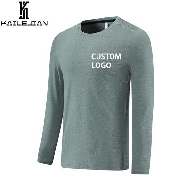 China KaiLeJian Breathable 2021 Custom Selling Mens Muscle Fit Workout Gym T-Shirts Wear Long Sleeve Hot High Quality Sports T-shirt for sale