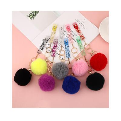 China Hot Selling Acrylic Decoration Custom Amazon Women ATM Pom Pom Key Chain Credit Card Grabber For Card Grabber Long Studs Key Chain for sale