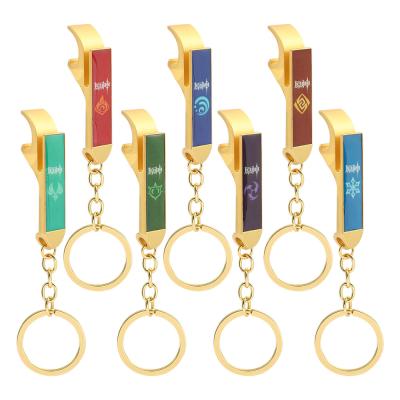 China Animation products genshin effect key chain wholesale vision game badge souvenir key chain with bottle opener llaveros glow metal key chain for sale