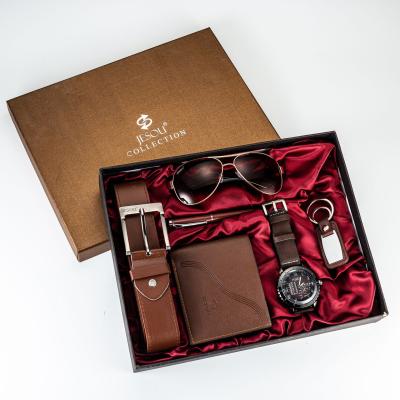 China Hotel and Resort Gift Set Wholesale 2022 Top Selling Luxury Gift Set Wallet Belt Key Chain Watch Business Birthday Men's Birthday Christmas for sale