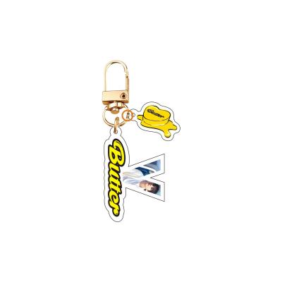 China Custom wholesale btss album butter character image creative bt21 promotion gift new acrylic key chain pendant engraved logo acrylic key chain for sale