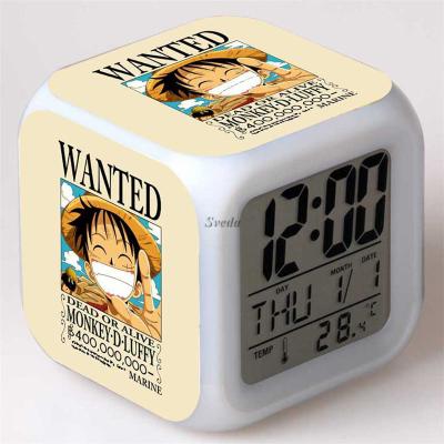 China Wholesale Hot Anime Calendars ONE PIECE Color Cube Clock Cartoon LCD Changing Alarm Clock Luffy Chopper Cute Clocks for sale