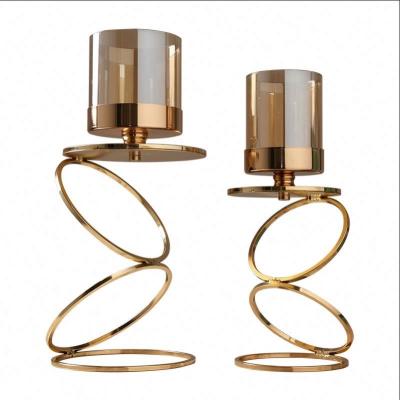 China Wholesale Modern Luxury High Quality Decorative Nordic Metal Geometric Glass Candle Holder for sale