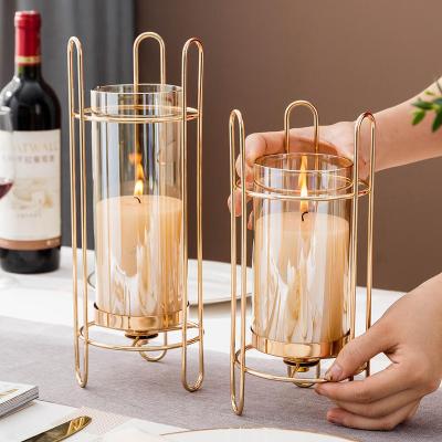 China European Style Glass Table Centerpieces Decoration Wedding Candlestick Europe Metal Candle Holder Living Room Table Decor Gold Crafts for sale