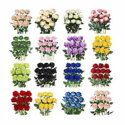 China Plastic Wholesale Silk Flowers Rose Artificial Flowers Bouquet Decorative For Wholesale Artificial Flower Wedding Home Decor for sale