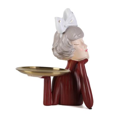 China Nordic Creative Girl Tray Character Resin Crafts Central Statistical Institute of Europe Resin Bowknot Bow Girl Fruit Girl Nordic Desktop Abstract Vase Storage Dish for sale