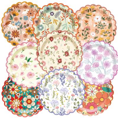 China Party Accessories Factory Custom Disposable Lace Paper Plate Floral Flowers Tea Party for Birthdays for sale