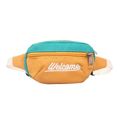 China Cute Fashion Style Letter Printing Candy Color Boys Girls Waist Bag Chest Bag Small Canvas Pussy Pack for sale