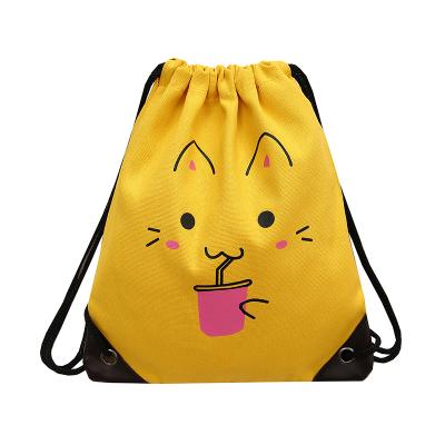 China 2020 Newest Drawstring Bag Cartoon Fancy Animal Prints Drawstring Backpack Canvas Kids Drawstring Backpack for sale