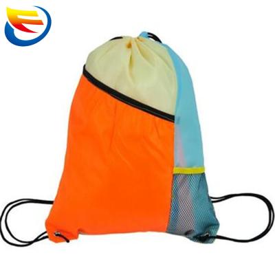 China Colorful Polyester Drawstring Suction String Bag Polyester Drawstring Backpack Drawstring Bag With Zipper Pocket for sale