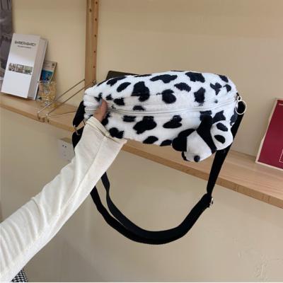 China New Fashion Cow Pattern Plush Small Diagonal Bag Trend Insti Fashion Student Single Waist Bag for sale