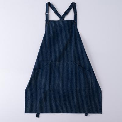 China Organic Drinks / Food Denim Personalized 3 Pockets Navy Blue Mesh Apron Custom Logo Chef Aprons for sale