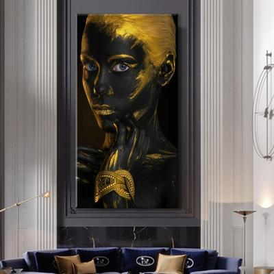 China Waterproof African Art Poster Print Picture Living Room Decor Canvas Painting Art Woman Gold Foil Effect Character Wall Statue for sale