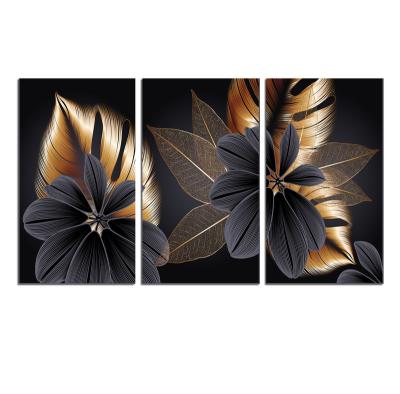 China Modern Wholesale Canvas Printed Painting Set Golden Leaf Design Wall Art Craft For Home Decor for sale