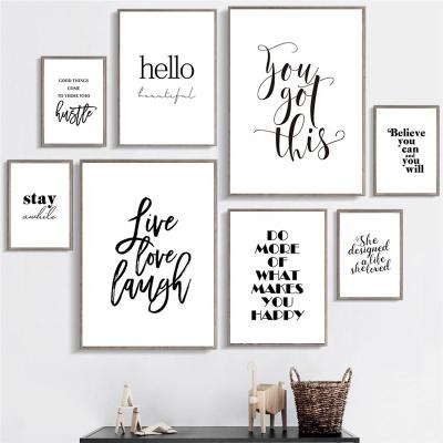 China Waterproof Wall Art Canvas Painting Black White Live Love Laugh Inspiring Quotes Poster Prints For Living Room Modern Home Decor for sale