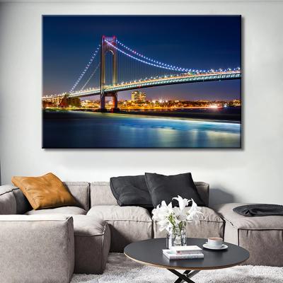 China Hotel Cafe Night Scene Poster Canvas Print Bridge Landscape Home Painting Wall Art Picture Living Room Home Modern Printing Decor for sale