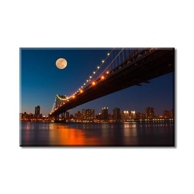 China Home Hotel Cafe Bright Moon Hanging In The Sky Canvas Painting Bedroom Poster And Print City Night Picture Wall Art Decoration for sale