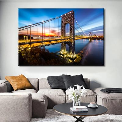 China Home Painting Landscape LED Sunset Bridgehead Cafe Hotel Poster Modern Canvas And Wall Art Picture Print For Home Decor for sale