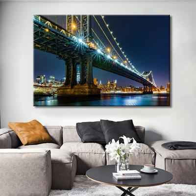 China Home City Bridge Cafe Hotel Light Wall Art Canvas Print Landscape Painting Nordic Modern Room Glowing European Home Decoration Night City LED Night for sale