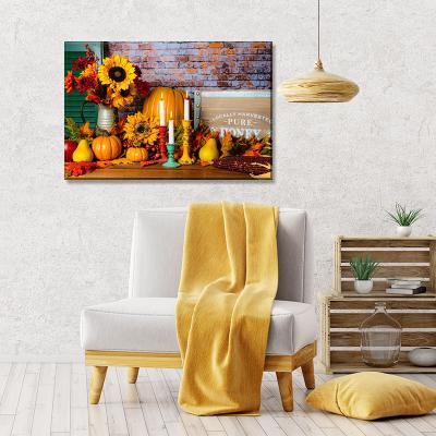 China Modern 12x16 Inch Autumn Harvest Picture Pumpkin Sunflowers LED Lit Canvas Wall Art For Living Room Bedroom Artwork Autumn Wall Art for sale