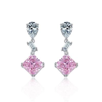 China TRENDY S925 Sterling Silver Square Shape CZ Rhodium Plated Woman Drop Dangler Earrings for sale