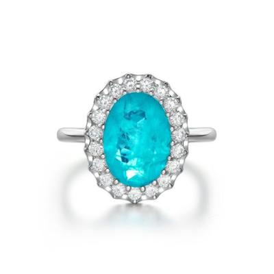 China New CLASSIC Synthetic Oval Shape Paraiba Ring 925 Silver Engagement Ring for sale