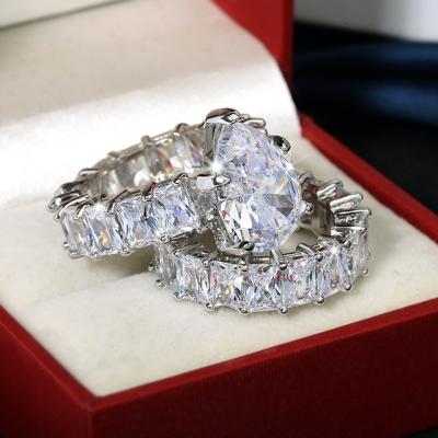 China CLASSIC Hot Selling Double Rings With Diamond Eternity Wedding Rings White Gold Set For Women for sale