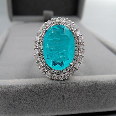 China CLASSIC Trendy Blue Diamond Rings Retro Adjustable Emerald Engagement Rings Jewelry Women for sale