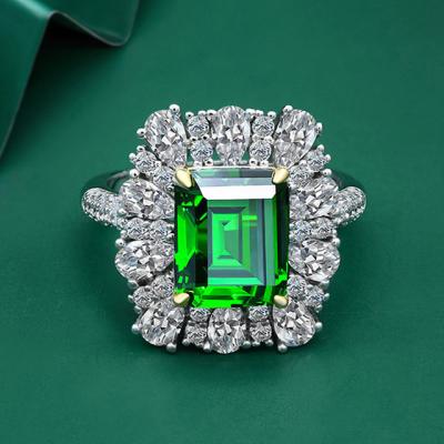 China CLASSIC 925 Sterling Silver Rectangular Green Diamond Jewelry Wedding Band Ring For Women for sale