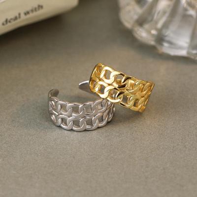 China CLASSIC Real 18k Gold Plated 925 Ring Pave Diamond Adjustable Chain Silver Double Finger Ring Open Rings for sale