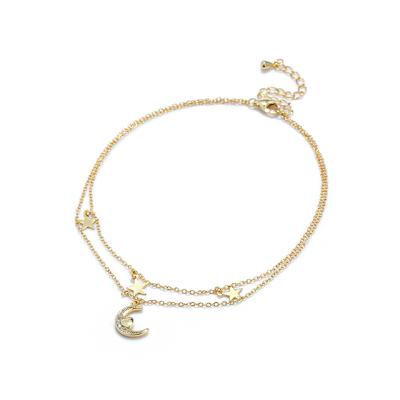 China Hiphop Moon and Star Anklets Designs Women's 18k Gold Plated Star Moon Sterling Silver Anklet for sale