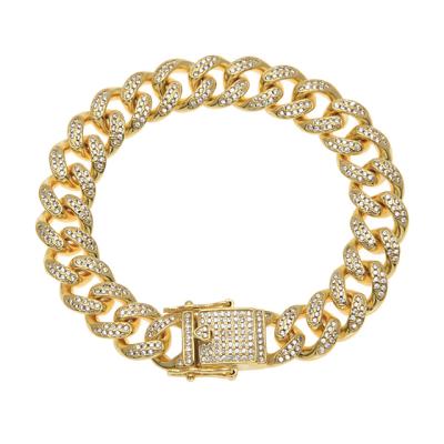 China CLASSIC 13mm Ice Diamond Cuban Link Chain Gold Bracelet Miami Brass Fashion Jewelry Cuban Men Women Bracelet for sale