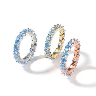 China New Fashion Iced Out Bling Bling Blue Zirconia Wedding Diamond Ring Women CLASSIC for sale