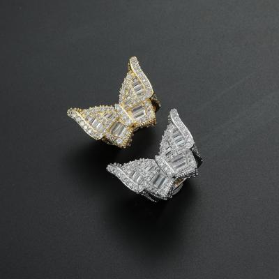 China 2021 Mens And Womens CLASSIC Bling Zircon Iced Out Gold Plated Butterfly Rings for sale