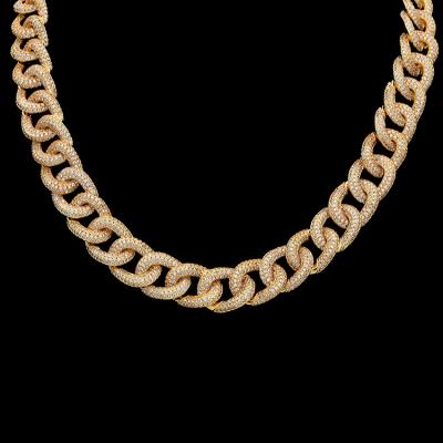 China CLASSIC 13mm Brass Ice Out Cuban Necklace Chain Gold Link Chain Cuban Necklace for sale