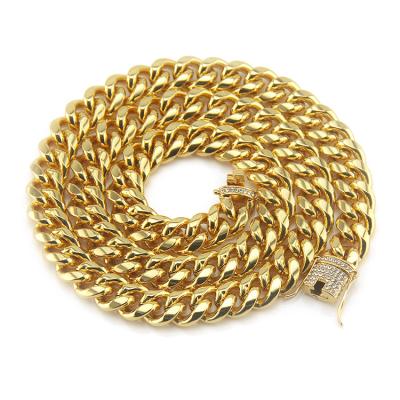 China Hiphop 14mm Iced Out Choker Necklace Gold Ice Out Cuban Chain Necklace for sale