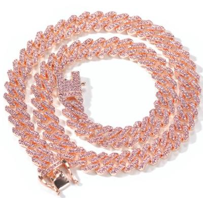 China Hiphop 12mm Rose Cuban Chain Necklace Miami Cuban Link Chain Necklace for sale