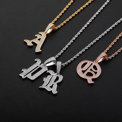 China Hiphop Initial Letter Old Zircon Pendant Necklace English Pendant Necklace Old Letter for sale