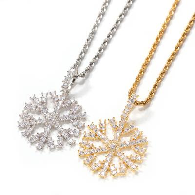 China New Hiphop Zircon Flower Copper Diamond Snow Pendant Hiphop Snow Pendant Necklace for sale