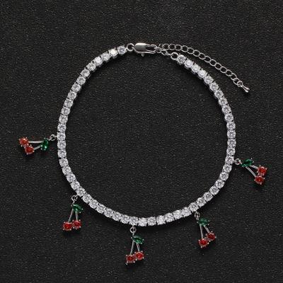 China Hiphop Bling Anklets Jewelry Diamond Ankle Bracelet Anket 18K Gold Plated 4mm Tennis Cherry Anklet Chain for sale