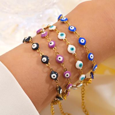 China FASHIONABLE High Quality Gold Plated Stainless Steel Eye Beads Charm Bracelets Colorful Oil Drop Eye Bracelet For Women for sale