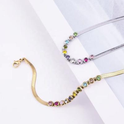 China FASHIONABLE High Quality Real Gold PVD Plated Colorful Snake Crystal Chain Bracelet Stainless Steel Adjustable CZ Charm Bracelet For Women for sale