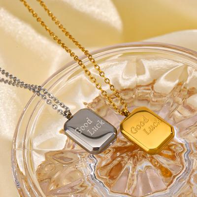 China Europe and America High Quality 18k PVD Gold Plated Stainless Steel Geometric Good Luck Necklace Rectangle Clavicle Chain Pendant Necklace for sale