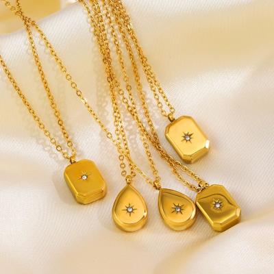 China Europe and America Hot Sale Gold Stainless Steel Water Droplet Necklace Geometric Pendant Rectangle PVD Plated Clavicle Chain Necklace For Women for sale